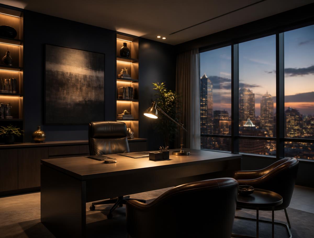 Escritório corporativo moderno com vista para a cidade